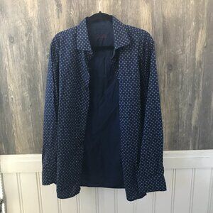 Tasso Elba navy and white long sleeve button up shirt size L